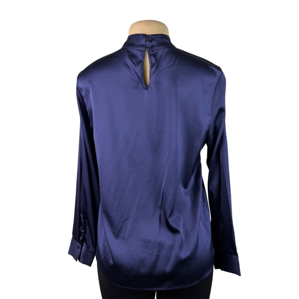 LILYSILK Womens Navy Blue Silk Long Sleeve Blouse With Tie Neck Detail Size M