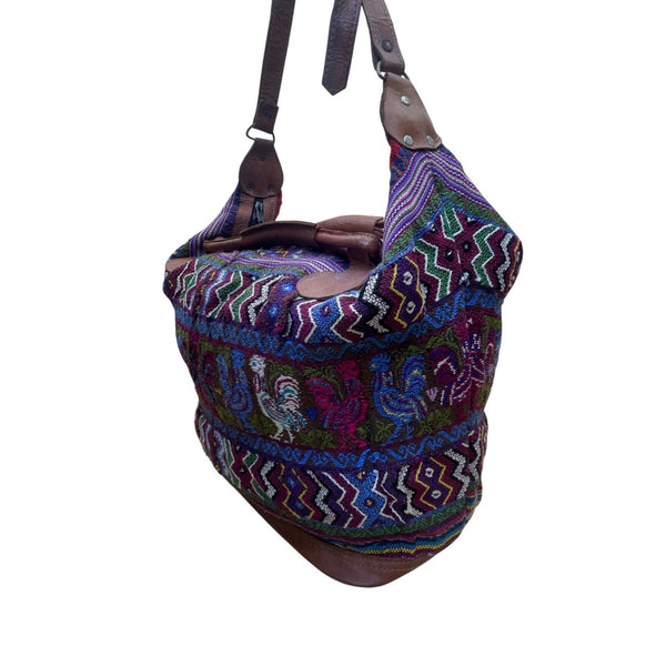 Women’s Colorful Handwoven Shoulder Bag With Adjustable Leather Strap & Zipper