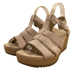 Women’s Beige Suede Strappy Style Adjustable Buckle Wedge Sandals Sz 8.5