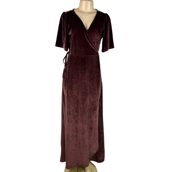 Baltic Born Womens Brown Velvet Wrap Maxi Dress Elegant Soft Fabric Size L