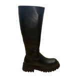El Tempo Women’s Black Leather Zip Up Knee-High Chunky Sole Boots Size US8