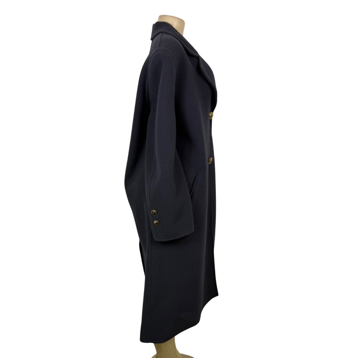 Ceplus Womens Black Wool Blend Long Coat Italy Double-Breasted Size 48