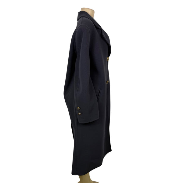 Ceplus Womens Black Wool Blend Long Coat Italy Double-Breasted Size 48