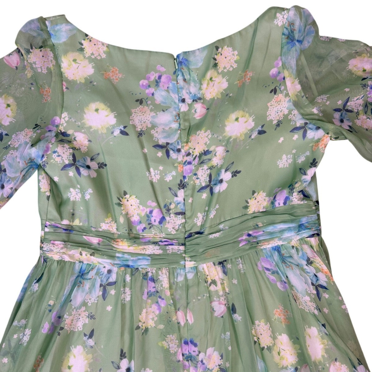Mac Duggal Womens Green Floral Polyester Maxi Dress Elegant Bell Sleeves Sz 16