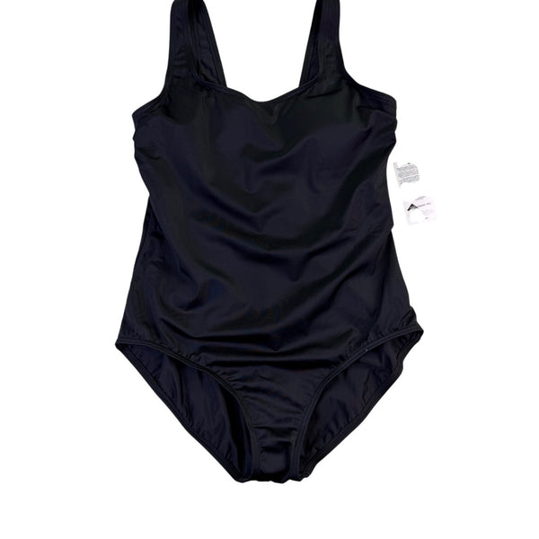 Lands End Womens Black Nylon/Spandex One Piece Swimsuit Stylish Fit Size 14