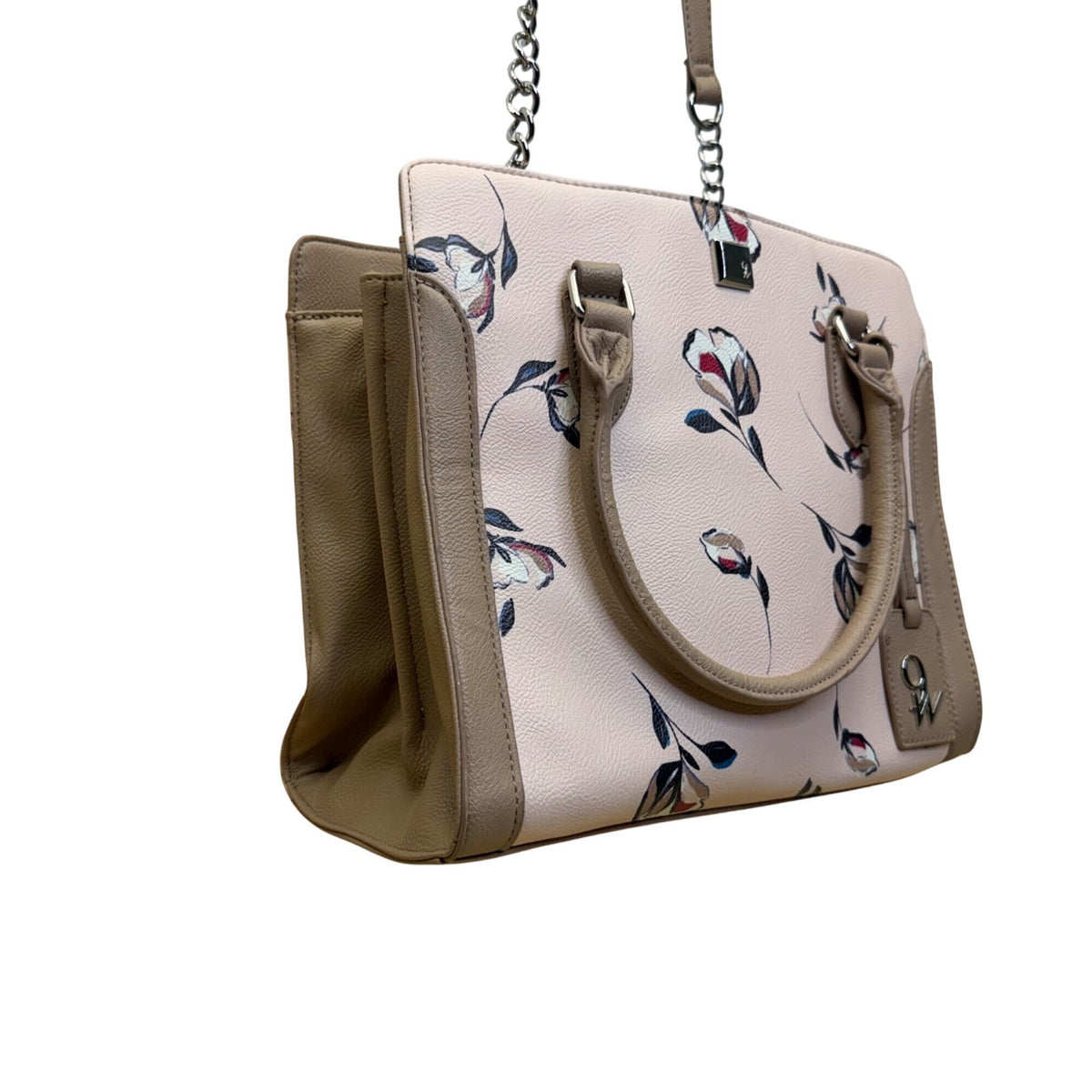Nine West Women's Beige Faux Leather Floral Print Dual Handles Crossbody Bag