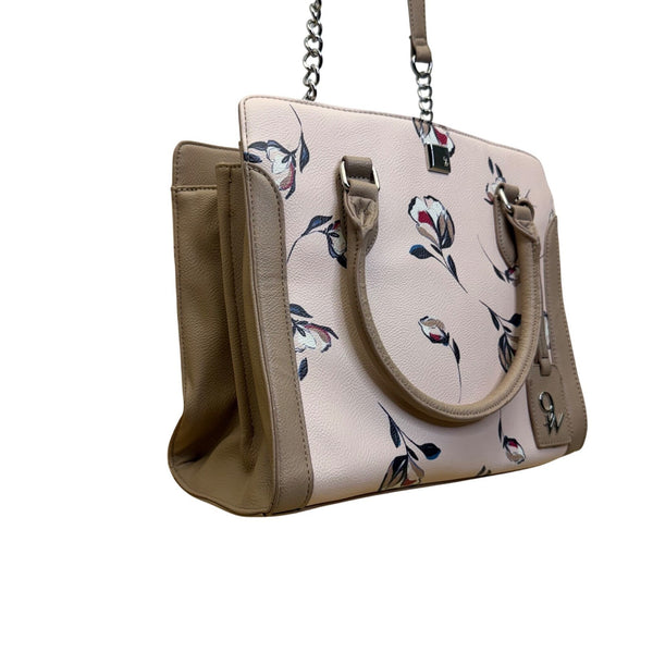 Nine West Women's Beige Faux Leather Floral Print Dual Handles Crossbody Bag