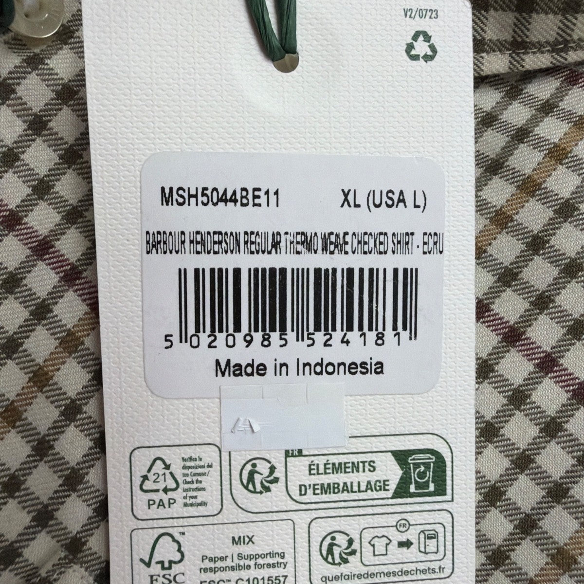 Barbour Mens Brown/Green Checked Shirt Regular Fit Sz XL