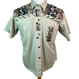Fanny Special designs Vintage Mens Short Sleeve Western Shirt Beige & Black Sz X