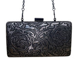 Jessica McClintock Women’s Black Rose Embossed With Chain Strap Evening Clutch P