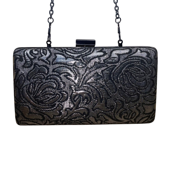 Jessica McClintock Women’s Black Rose Embossed With Chain Strap Evening Clutch P