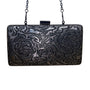 Jessica McClintock Women’s Black Rose Embossed With Chain Strap Evening Clutch P