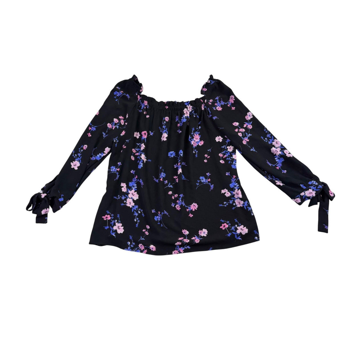 Cece Womens Black Floral  Off-Shoulder Top Sleeve Tie Detailing Size M 3/4