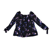 Cece Womens Black Floral  Off-Shoulder Top Sleeve Tie Detailing Size M 3/4