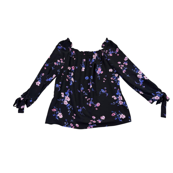 Cece Womens Black Floral  Off-Shoulder Top Sleeve Tie Detailing Size M 3/4
