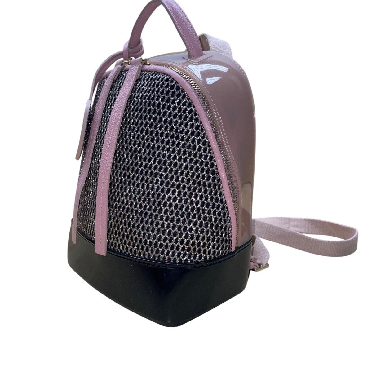 Furla Women’s Pink & Black Mesh & Rubber Blend Heart Backpack