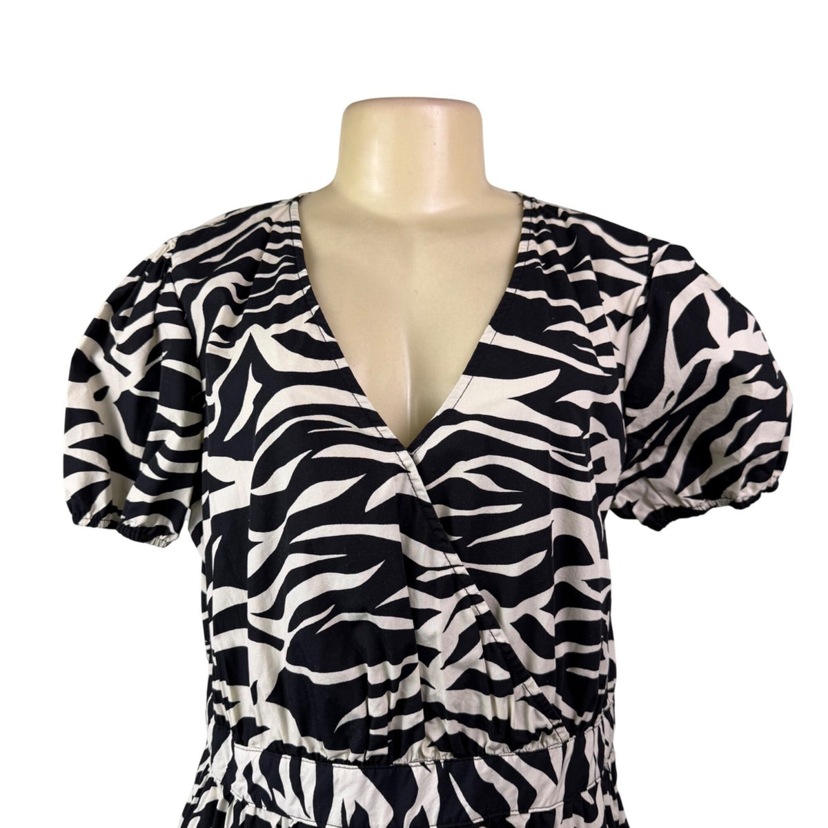 Who What Wear Womens Black & White Zebra Print Midi Dress Short Sleeve Sz M