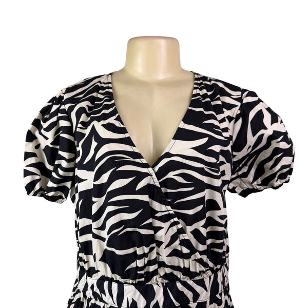 Who What Wear Womens Black & White Zebra Print Midi Dress Short Sleeve Sz M