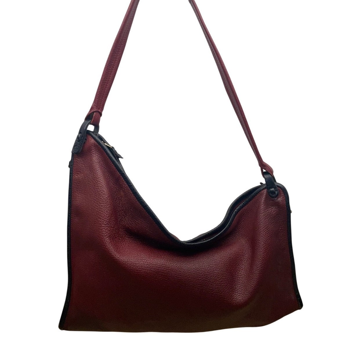 Burgundy Shoulder Bag With Black Trim Faux Leather Classic Design