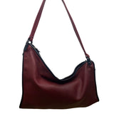 Burgundy Shoulder Bag With Black Trim Faux Leather Classic Design