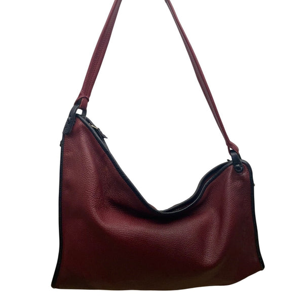 Burgundy Shoulder Bag With Black Trim Faux Leather Classic Design