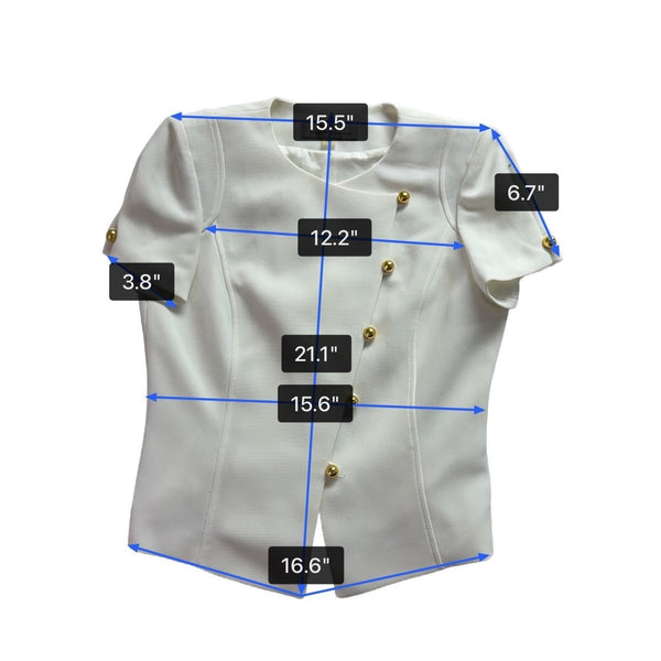 Tahari Womens White Polyester Short Sleeve Gold Button Detail Blouse Size 4