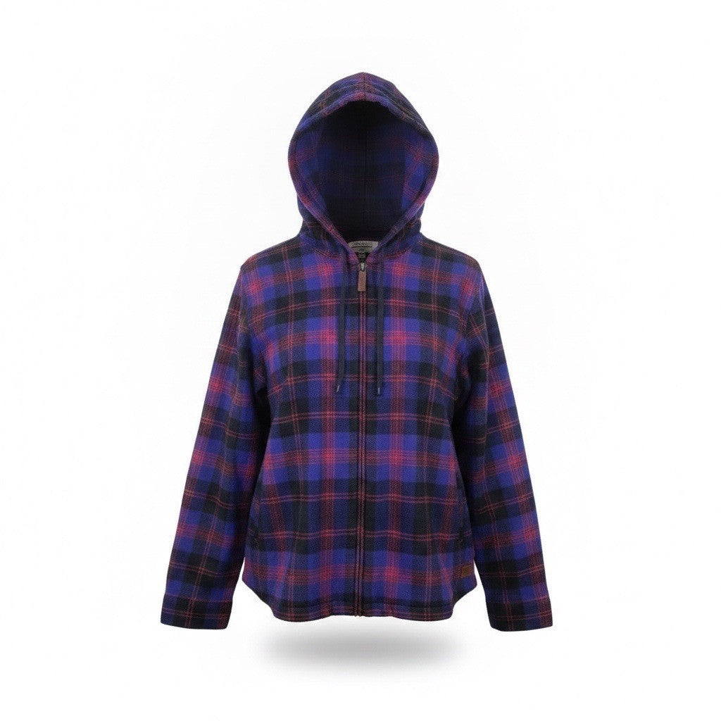 L.L.Bean Womens Purple & Red Plaid Relaxed Fit Zip-Up Hooded Jacket Size XL