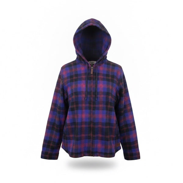 L.L.Bean Womens Purple & Red Plaid Relaxed Fit Zip-Up Hooded Jacket Size XL
