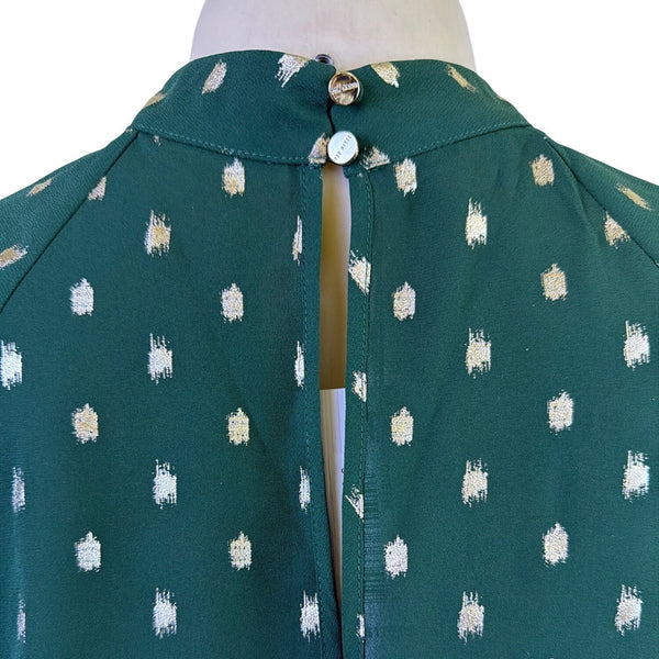 Ted Baker Womens Green Puff Sleeve Top Metallic Polka Dot Accent Size 1