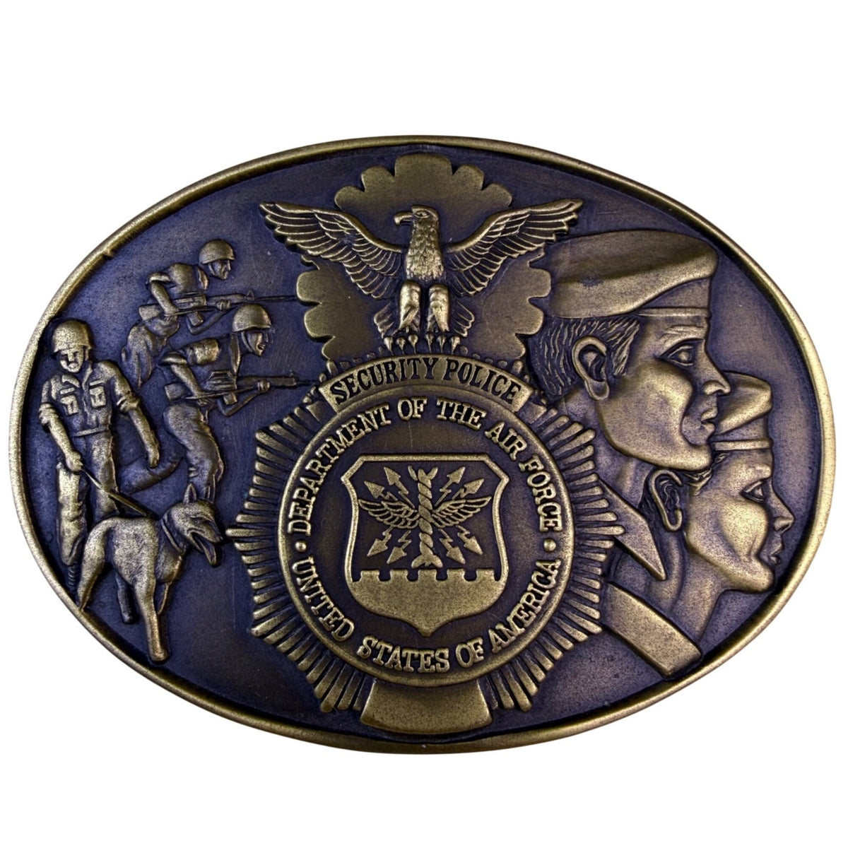 US Air Force Mens Gold Tone Metal Commemorative Belt Buckle Oval Design