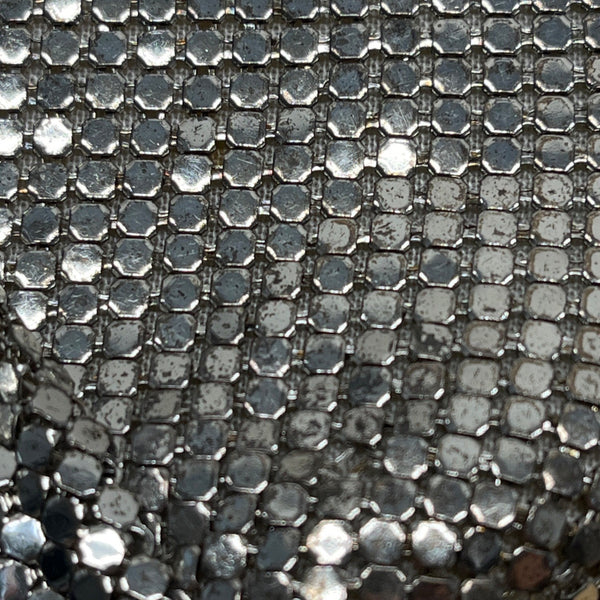 Vintage Silver Mesh Shoulder Bag With Rhinestone Accent & Chain Strap Evening Ha