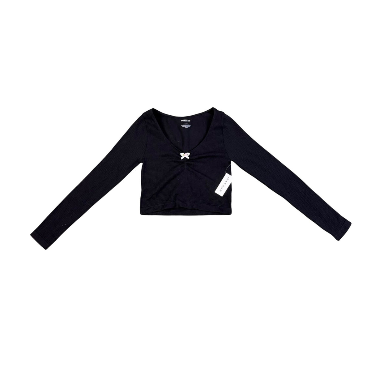 Pacsun Womens Black Polyamide Long-Sleeve Cropped Top With Bow Detail Size S