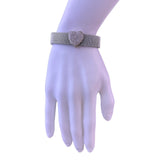 Stainless Steel Women Silver Tone Heart Bracelet With Sterling Silver Accents