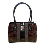 Beijo Women’s Brown & Black Faux Alligator Double Handles Snap Closure Tote Bag