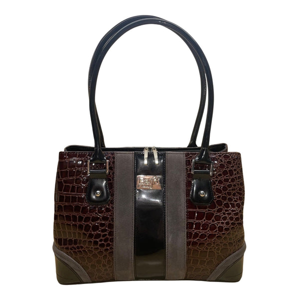 Beijo Women’s Brown & Black Faux Alligator Double Handles Snap Closure Tote Bag