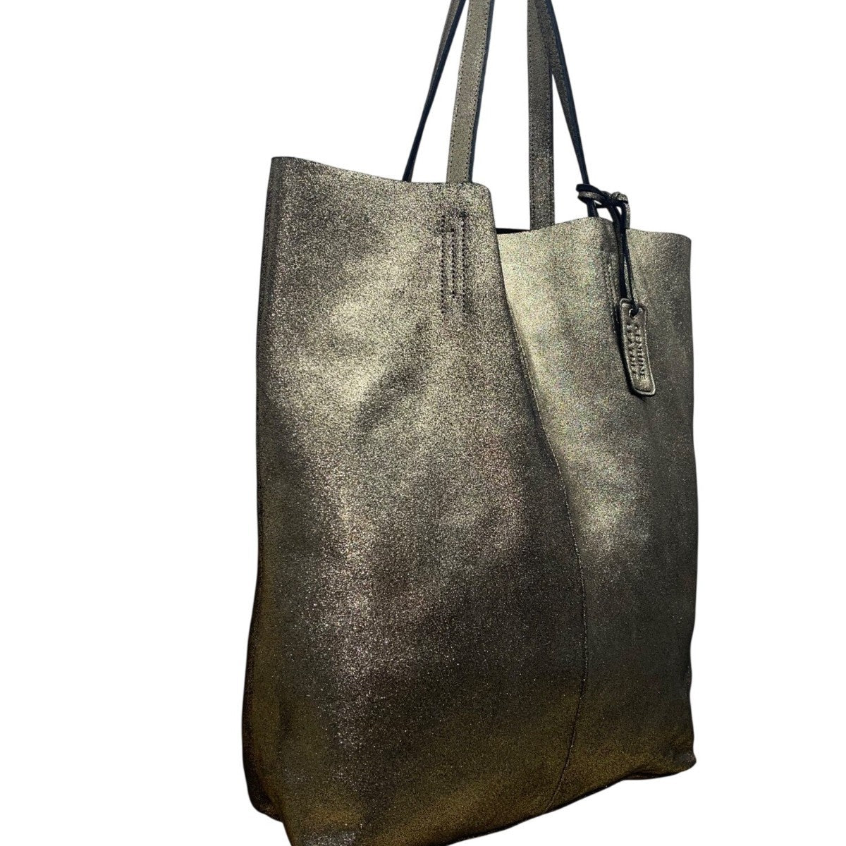 Merona Women’s Metallic Genuine Leather Double Handles Gold Tag Detail Tote Bag