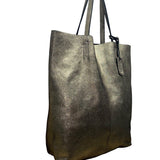 Merona Women’s Metallic Genuine Leather Double Handles Gold Tag Detail Tote Bag