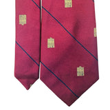 Wm Chelsea Ltd Mens Red Pure Silk Tie Gold Building Print Diagonal Stripe Design