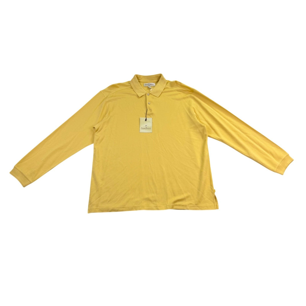 Tommy Bahama Mens Yellow Silk & Cotton Long Sleeve Polo Shirt Comfortable Sz XL