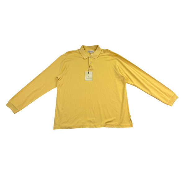 Tommy Bahama Mens Yellow Silk & Cotton Long Sleeve Polo Shirt Comfortable Sz XL