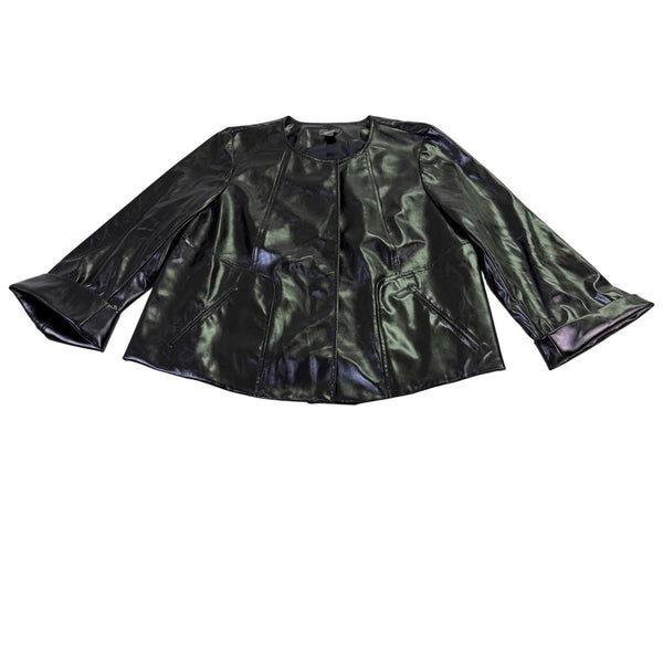 Kenneth Cole Reaction Womens Black Shiny Jacket Stylish Lightweight Design Sz M