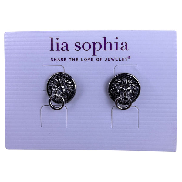 Lia Sophia Womens Silver Tone Metal Lion Stud Earrings Vintage Style