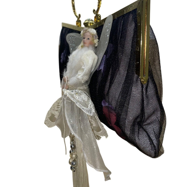 Vintage Black Mesh Fairy Themed Handbag With Gold Frame Unique Evening Bag