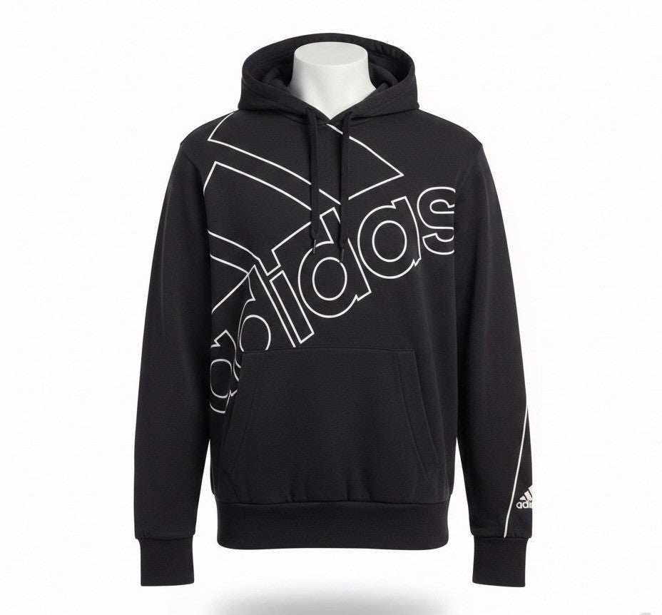 Adidas Mens Black Hooded Sweatshirt Logo Pullover Casual Size S