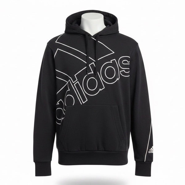 Adidas Mens Black Hooded Sweatshirt Logo Pullover Casual Size S