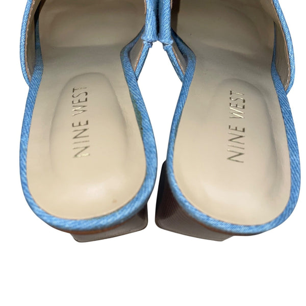 Nine West Women’s Blue Denim Open-Toe Wylow 7 Block Heel Mules Size 7M