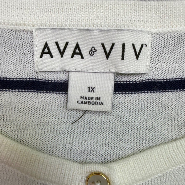 Ava & Viv Womens White Striped & Lightweight Button Front Cardigan Size 1X