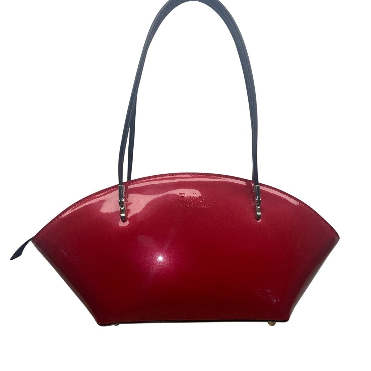 Beijo Womens Red Glossy Black Straps Chic Modern Design Tote Handbag