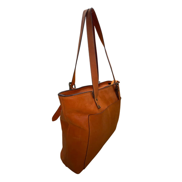 Women’s Orange Leather Adjustable Straps Zip Closure Inner Pockets Tote Bag