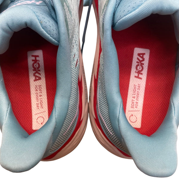 Hoka Womens Blue & Red Mesh Wide Cushion Clifton 8 Running Shoes Size 7.5D